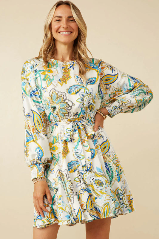 Paisley Belted Smocked Dress