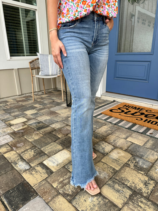 Timeless Mid Rise Bootcut Jeans in a Medium Blue Wash